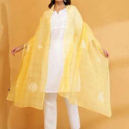 Fabindia Yellow Regular Fit Embroidered Dupatta image 2