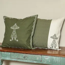 Sangria Olive Green Set of 2 Cotton Square Cushion Covers-picture-39