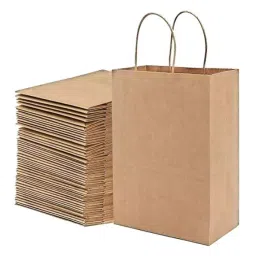 GENERIC Brown Paper Parcel Bag with Handle 120 GSM and 16 x 12 x 6 inch Size (Pack of 50)-11