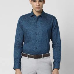 Van Heusen Blue Cotton Slim Fit Printed Shirt-image-84