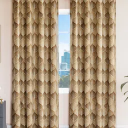 Aura Gold-Toned & White Set of 2 Floral Window Curtain-45