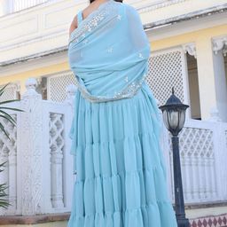 KALINI Women Layered Sequinned Kurta with Pyjamas & With Dupatta image 5
