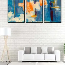 999store Blue & Orange Printed Forest Road Paintings - Set of 3-48