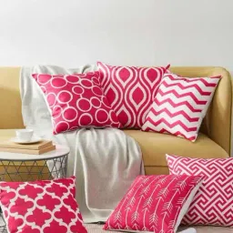 MODERN HOMES Pink & White Cotton Cushion Cover -Set of 6-14