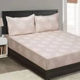 Swayam Ananda Beige & White Pure Cotton 200 TC Floral Design Double Bedsheet Set-image-32