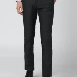 Van Heusen Grey Cotton Slim Fit Checks Flat Front Trousers-image-13