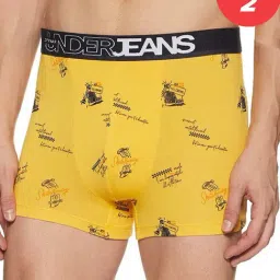 UnderJeans by Spykar Yellow Printed Trunks - Pack of 2-picture-17