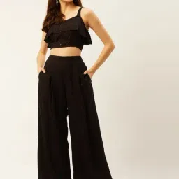 Anvi Be Yourself Black Scoop Neck Crop Top Pants Set-image-36