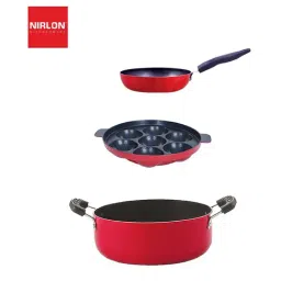Nirlon Red Aluminium Non-Stick Cookware Kitchen Cooking Essential Combo - Set of 3-13