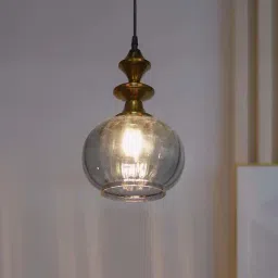 FOS LIGHTING Contemporary Grey & Golden Steel Globe Glass Hanging Light-27