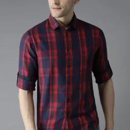 Dennis Lingo Red & Navy Cotton Slim Fit Checks Shirt-picture-13
