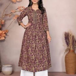 Rangita Purple Cotton Embellished 3/4th sleeve Anarkali Kurta-image-92