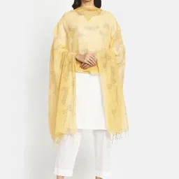 FabBasics by Fabindia Yellow Cotton Printed Dupatta-picture-0