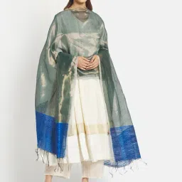 Fabindia Grey & Blue Woven Pattern Dupatta-27