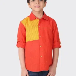 Fabindia Kids Orange & Yellow Cotton Printed Shirt-image-38