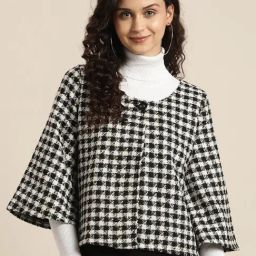 Qurvii Black & White Wool Check Casual Jacket-image-69