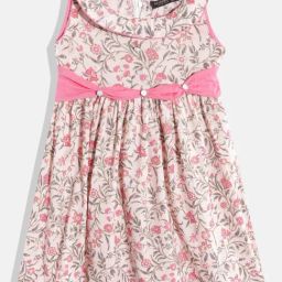 READIPRINT FASHIONS Kids White & Pink Floral Print Dress-image-35
