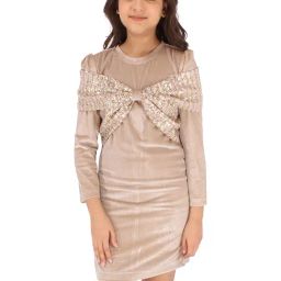 Cutecumber Kids Beige Embellished Full Sleeves Dress-image-99