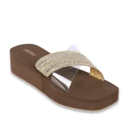 Metro Women's Gold Cross Strap Wedges-image-79