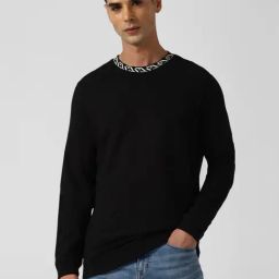 V Dot Black Slim Fit Sweatshirt-image-74