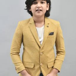Crimsoune Club Kids Mustard Striped Full Sleeves Blazer-image-50