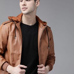 Roadster Men Brown Solid Tailored Jacket with Detachable Hood-image-59