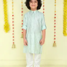 Ministitch Boys Sea Green Cotton Striped Regular Fit Kurta Set-image-31