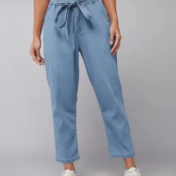 DOLCE CRUDO Light Blue Denim Relaxed Fit High Rise Pants-picture-46