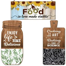 Chaka Chaundh 3Pcs Brown & Blue Printed Wooden Sign Palques Wall Hangings-image-82