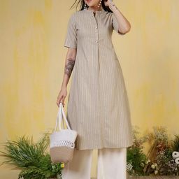 Uparna Women Beige Cotton Kurtas-picture-1