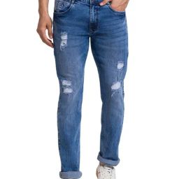 Parx Blue Slim Tapered Fit Distressed Jeans-picture-25