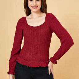People by Pantaloons Maroon Self Pattern Top-image-62