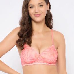 Clovia Peach Polyamide Printed Padded Full Cup Wire Free T-Shirt Bra-image-32