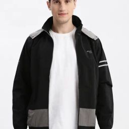 SHOWOFF Black Nylon Slim Fit Solid Jacket-image-56