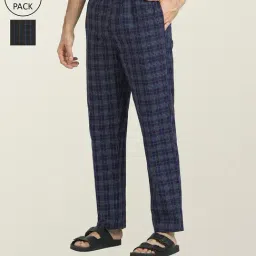 XYXX Blue & Charcoal Relaxed Fit Check Nightwear Pyjamas - Pack of 2-image-90