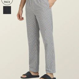 XYXX Grey & Charcoal Relaxed Fit Check Nightwear Pyjamas - Pack of 2-image-51