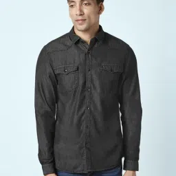 SF Jeans by Pantaloons Black Cotton Slim Fit Shirt-image-34
