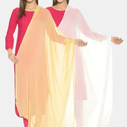 TWIN BIRDS Beige & White Plain Dupatta - Pack Of 2-picture-19