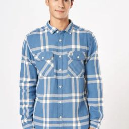 Urban Ranger By Pantaloons Blue Cotton Slim Fit Checks Hooded Shirt-image-36