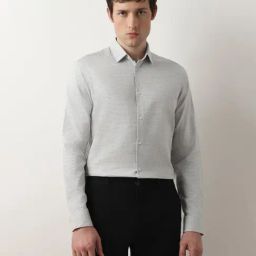 SELECTED HOMME Grey Melange Regular Fit Self Design Cotton Shirt-image-59