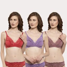 AROUSY Red & Purple Self Pattern Bra Panty Set - Pack Of 3-25