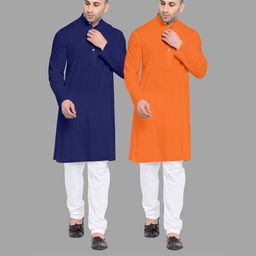VS MALL Orange Cotton Blend Kurta Sets-image-69