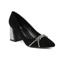 Flat n Heels Suede Block Pumps with Bows image 2