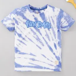 Ed-a-Mamma Kids Blue & White Cotton Printed T-Shirt-image-99
