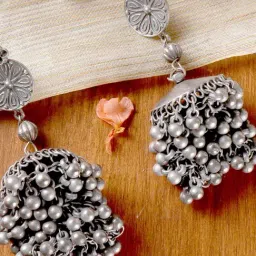 Teejh Ethnic Saira Silver Oxidized Jhumki Earrings-image-19