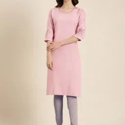 SHOWOFF Pink Cotton Regular Fit Kurta-image-46