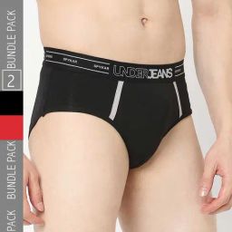 UnderJeans by Spykar Black & Red Regular Fit Briefs - Pack of 2-image-98
