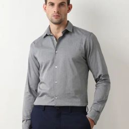 SELECTED HOMME Grey Melange Slim Fit Self Design Shirt-image-1