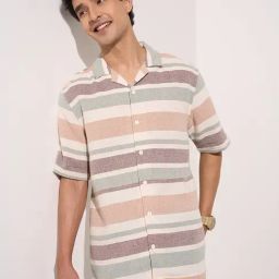 People By Pantaloons Multicolored Slim Fit Striped Shirt-image-8