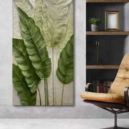 999Store Green Canvas Botanical Wall Art With Textured Banana Leaves Painting-image-10